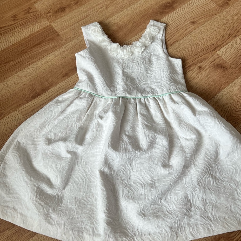 Polly Flinders Heirlooms White Floral Jacquard Sleeveless Dress Girls Size 6x